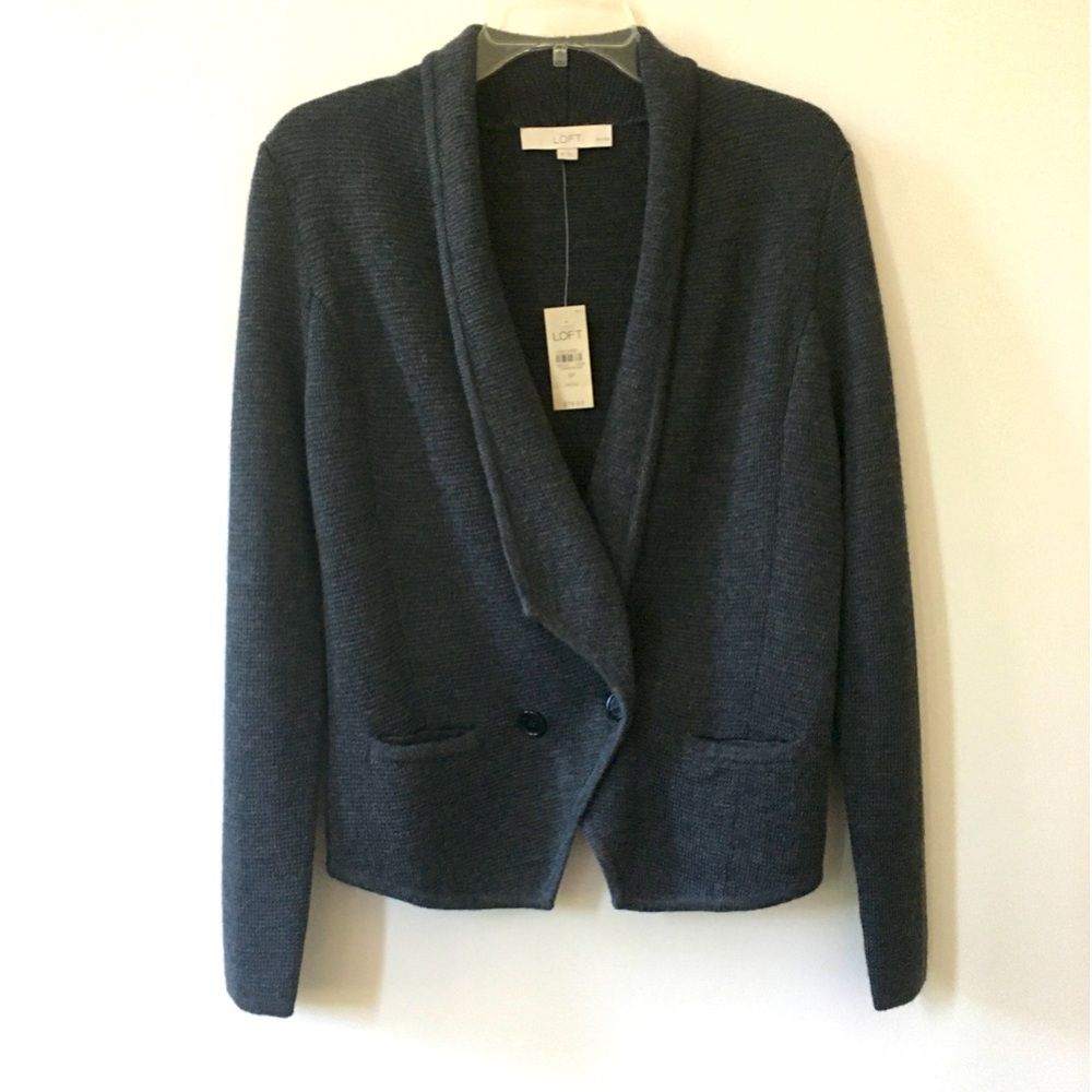 Ann Taylor LOFT Wool Blend Shawl Collar Charcoal Gray Cardigan  - NWT - Sz. (SP)